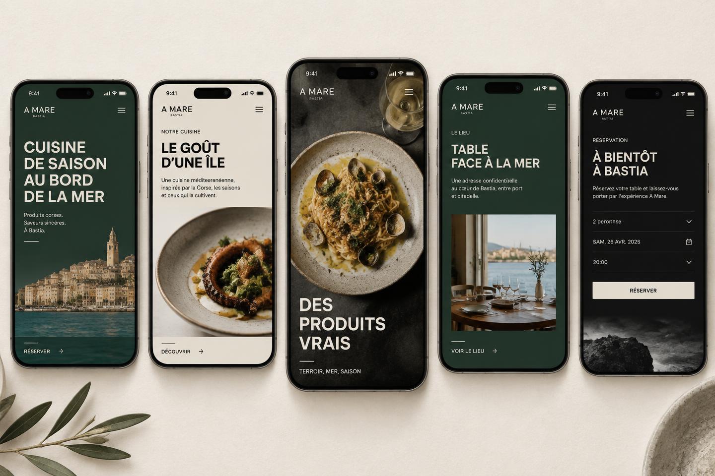 Exploration d’écrans mobiles pour un restaurant à Bastia